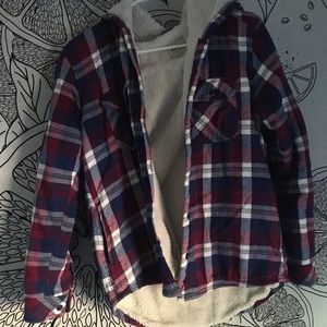 WARM AND FUZZY plaid button up jacket